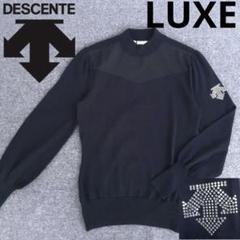 デサント】春ニットLUXEラインストーンロゴ×パフスリーブ 長袖ゴルフセーターM デサント】春ニットLUXEラインストーンロゴ×パフスリーブ 長袖