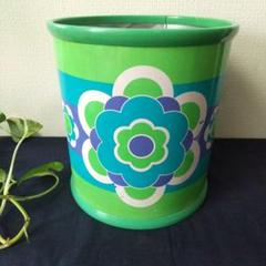 レア 昭和レトロポップ ゴミ箱 スチール製 レトログリーン 花