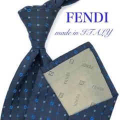 【美品】FENDI ネクタイ ネイビー 紺 小紋柄 ズッカ ロゴ ビジネス