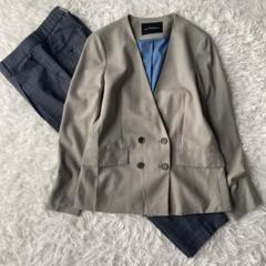 GREEN LABEL RELAXING ノーカラーダブルジャケット スーツ M GREEN LABEL RELAXING ノーカラーダブルジャケット スーツ M