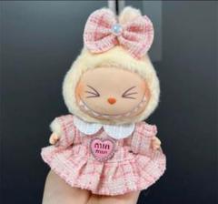 labubu ラブブぬい服　濃いピンク色ドレス・リボン付き