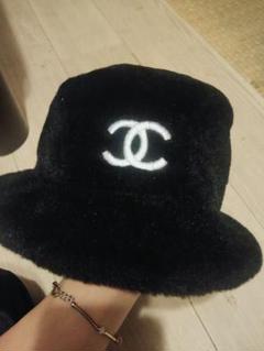 CHANEL 黒 フリース バケットハット