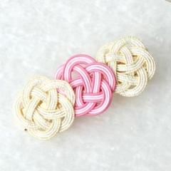 ハンドメイド　水引ヘアクリップ　ピンク　花　梅結び　#16【即購入OK】