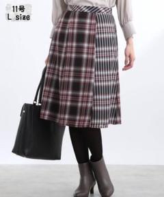 リフレクト アシンメトリー チェック柄 スカート 11号 Lサイズ レッド