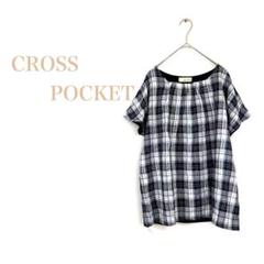 クロスポケット L チェック柄 半袖 トップス チュニック 綿使用 カジュアル
