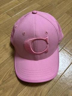 コーチ　キャップ　ピンク coach コーチ ピンク ロゴ 刺繍 ベルト コットン レザー 美品 袋