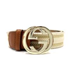 GUCCI ベージュ GGパターン ベルト レディース ダブルG スリムベルトベージュ＆エボニー オリジナルGG