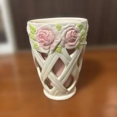 陶器製　薔薇柄　花瓶　植木鉢　鉢　プランター473.
