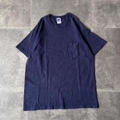 90s Russell Athletic ポケットTシャツ 無地 M 紺A291