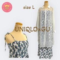 1768【UNIQLO】シアーシャツ ロングキャミワンピース 夏 ボタニカル総柄