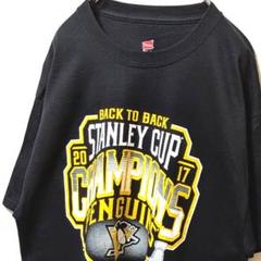 ヘインズ NHLピッツバーグペンギンズ デカロゴ Tシャツ ブラック黒L古着