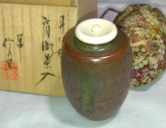 茶道具 丹波立杭焼 信水窯 市野信水作 丹波肩衝茶入 獅子狩文錦