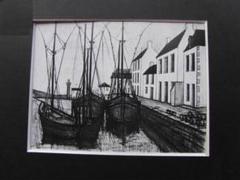 ベルナール・ビュッフェ、「Bateaux a Quai」、希少画集の額装画 ベルナール・ビュッフェ、「Bateaux a Quai」、希少画集の額装画