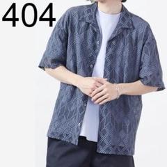 新品 404error オープンカラー 半袖レースシャツ Lサイズ 紺系