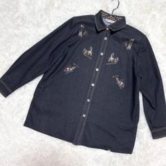 Pantotsu✨超美品　デニムジャケット　刺繍デザイン　肩パッド入り　ブラック