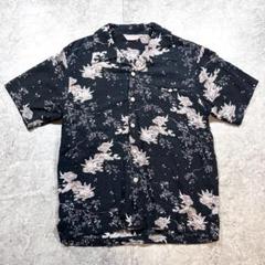 希少【Honolulu】アロハシャツ　和柄　獅子　桜　かりゆしシャツ　開襟　黒◎