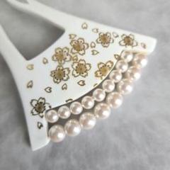 パール　かんざし　ホワイト　簪　桜　金蒔絵　鼈甲調　着物　浴衣　髪飾り