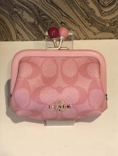 新品コーチがま口財布 シグネチャーピンク COACH コーチ がま口財布 二つ折り財布 シグネチャー キャンバス