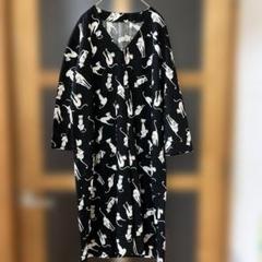 猫柄 Vネック ワンピース 黒 ハンドメイド