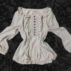 ホワイト ドット柄 七分袖 ブラウス 希少品 ウィッシュコア