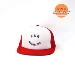 90s 台湾製 ビンテージ メッシュ キャップ 企業 プリント 2トーン レッド