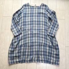 CottonHouse Aya コットンハウスアヤ リネン チェック ワンピース snc コットンハウスアヤ Cotton House Aya ワンピース M 青 黒