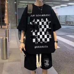 【新商品】メンズ　セットアップ　XL　ブラック　半袖　半ズボン　ストリート　韓国