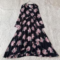 マックスマーラ ロングワンピース カシュクール 花柄 フレア マキシ ドレス M
