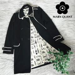MARY QUANT 裏地総柄 襟元 刺繍 ブラック/ホワイト ロングコート MARY QUANT 裏地総柄 襟元 刺繍 ブラック/ホワイト ロングコート