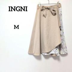 INGNI イング リボン ベージュ 花柄 フレアスカート ひざ下丈 M