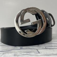 美品✨GUCCI 黒レザー ベルト GGロゴ インターロッキング