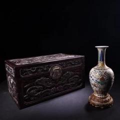 中国古美術・旧蔵粉彩陶磁器の花瓶・純銀の花飾り台座・置物・純手描き・文房具・箱付 中国古美術・旧蔵粉彩陶磁器の花瓶・純銀の花飾り台座・置物・純
