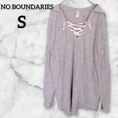 美品✨noboundaries 【S】グレー レースアップフード 長袖トップス