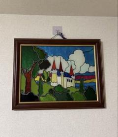 イタリア製　ステンドグラス風景画　絵画　壁掛け　西洋アンティーク