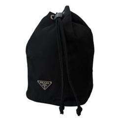 【美品】PRADA プラダ 巾着ポーチ バニティ ナイロン ブラック 白タグ