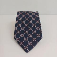 GUCCI ネイビー シルク ネクタイ GGパターン