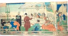 浮世絵、横浜異人商館之圖三枚綴りの内右側と左側2枚売り、歌川貞秀画 浮世絵、横浜異人商館之圖三枚綴りの内右側と左側2枚売り、歌川