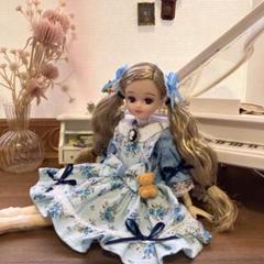 リカちゃん服 ハンドメイド No.430 くまさんとブルーの花柄ワンピース