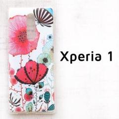 Xperia1 白 花柄 カバー.