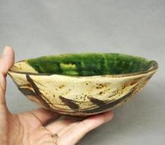 織部 平鉢 平茶碗 抹茶碗 夏茶碗 陶印