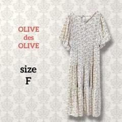 オリーブデオリーブ【F】花柄シアーティアードワンピース 総柄 バルーン袖 フレア