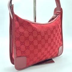 極美品✨グッチ レッド ワン ショルダー バッグキャンバス エナメバッグ