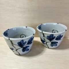 明治大正時代　そば猪口　ビンテージ　骨董　青い花柄の陶器製花瓶　蝶々 明治大正時代 そば猪口 ビンテージ 骨董 青い花柄の陶器製花瓶 蝶々