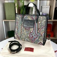 新品 現行品 ETRO 2way レザー キャンバス スクエア トートバッグ