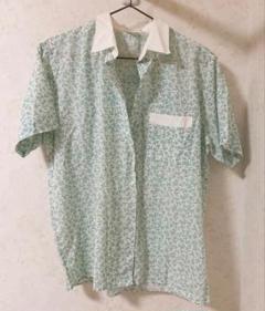 昭和レトロ　花柄シャツブラウス　水色