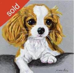 絵画キャバリアグッズ、未発表作品 犬の絵アクリル画no.44 キャバリアミニ絵画