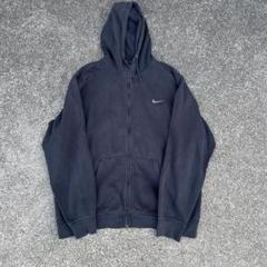 00s OLD NIKE ワンポイント スウォッシュ ジップパーカー ブラック 古着 90s USA製 NIKE センター スウォッシュ ロゴ 刺しゅう
