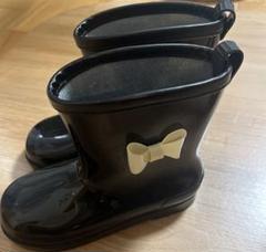 レインブーツ 長靴 キッズ リボン 黒 23㎝