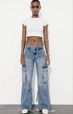 zara カーゴパンツ ミッドライズ ライトブルー サイズ34 zara カーゴパンツ ミッドライズ ライトブルー サイズ34 - メルカリ