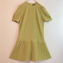 （L）昭和 グランジ レトロ バブリー パフスリーブ 半袖 プリーツ ワンピース